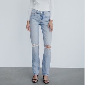 ZARA straight leg distressed jeans